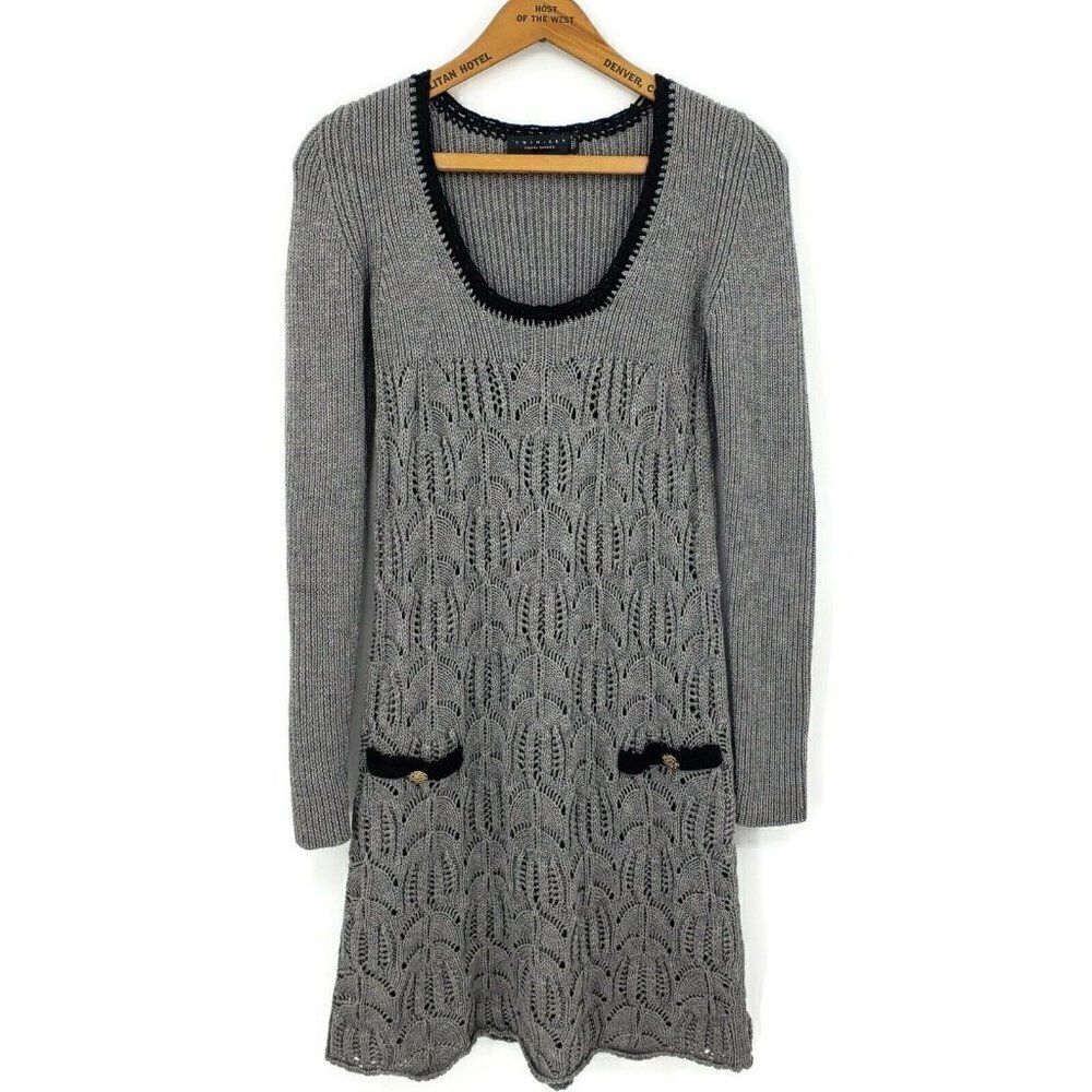 Twin Set Simona Barbieri Wool Sweater Dress Womens S/M? Grey Knit